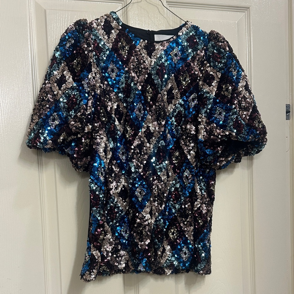 Tuckernuck Sequin Puff Sleeve Top - Multicolor